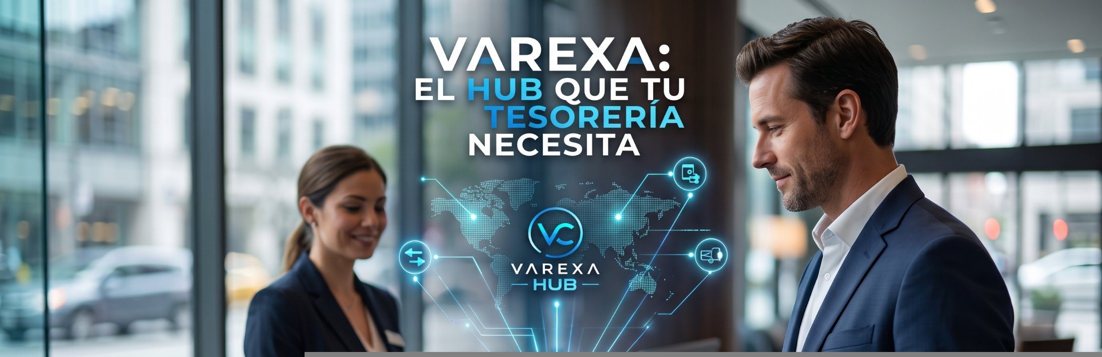 Cliente paga con su tarjeta Varexa en un mostrador, conectado al hub de tesorería